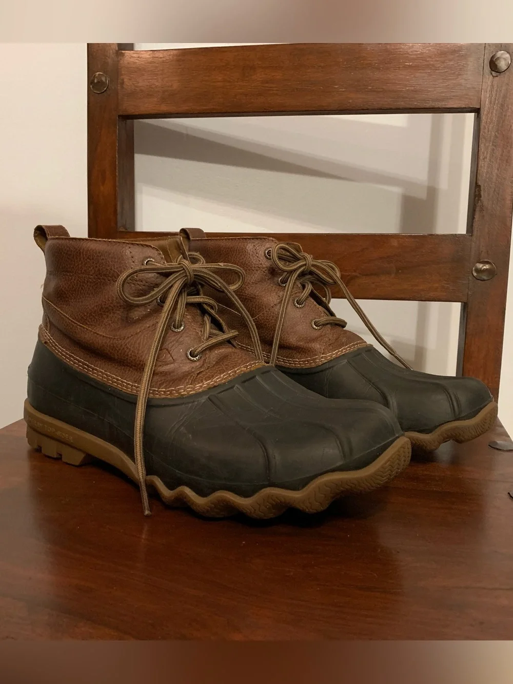 Sperry Brown Leather and Black Rubber Lace-Up Duck Boots